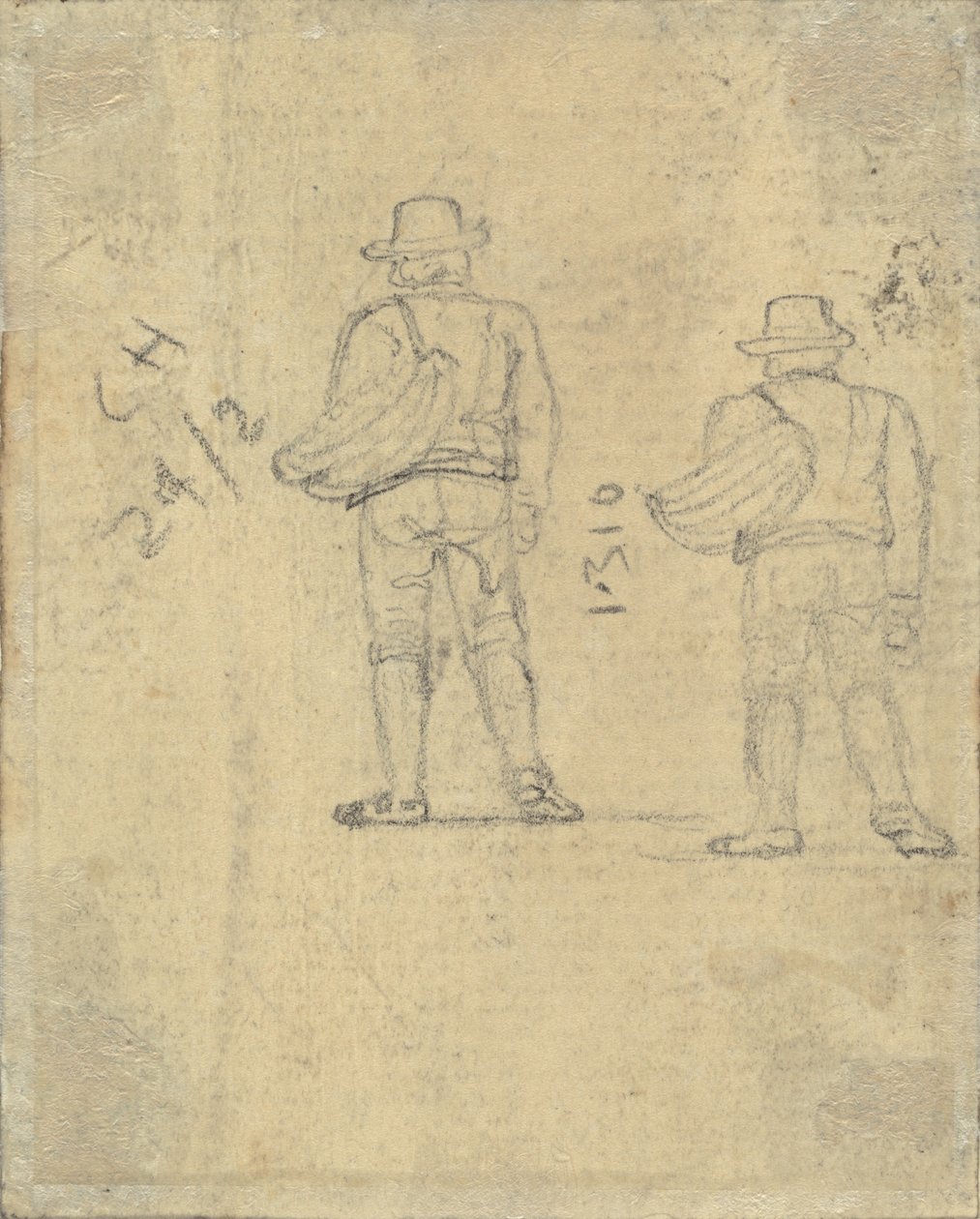 Twee studies van een figuur met een mand [verso] door John Varley
