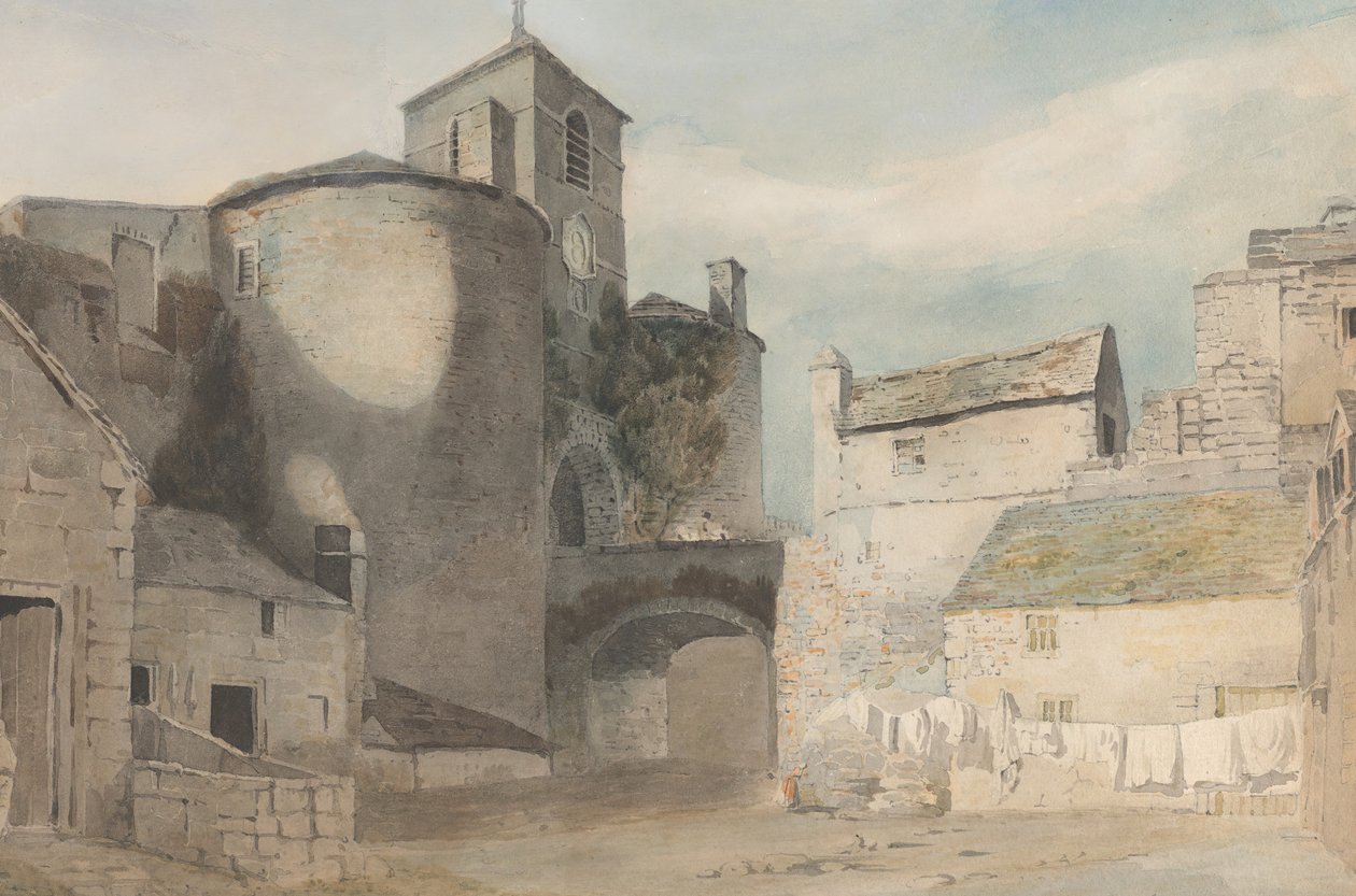 Versterkte ingang naar een Welshe stad, Oostpoort van Caernarvon door John Varley I