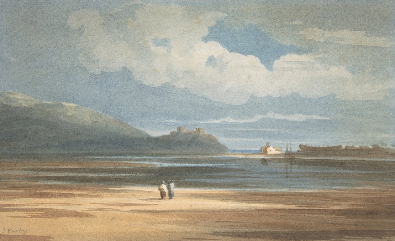 Harlech Castle over de Traeth Mawr, 1800-1842 door John Varley I