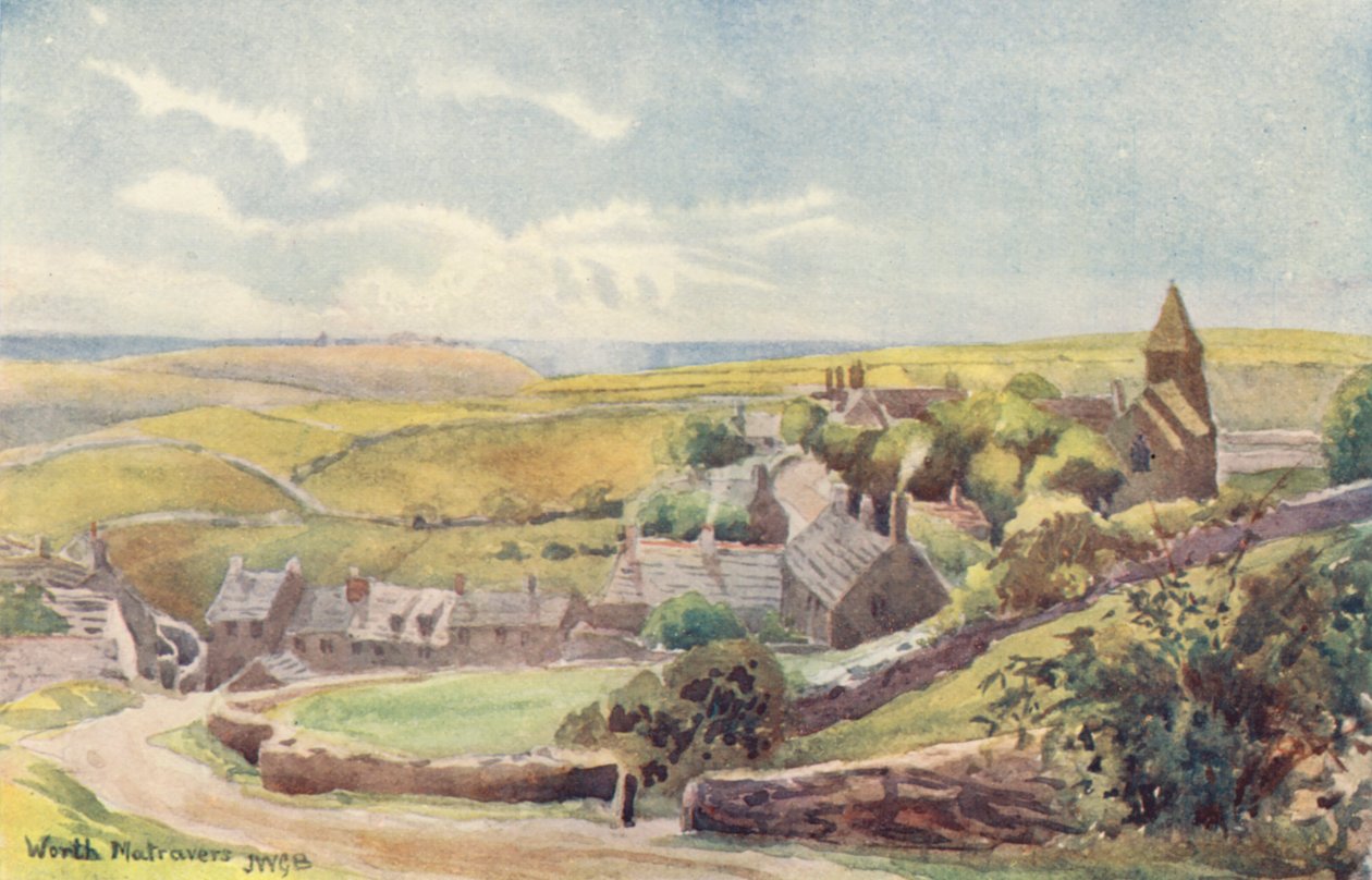 Worth Matravers (kleurenlitho) door John W.G. Bond