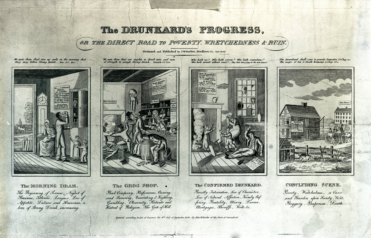 De vooruitgang van de dronkaard, 1826 door John Warner Barber