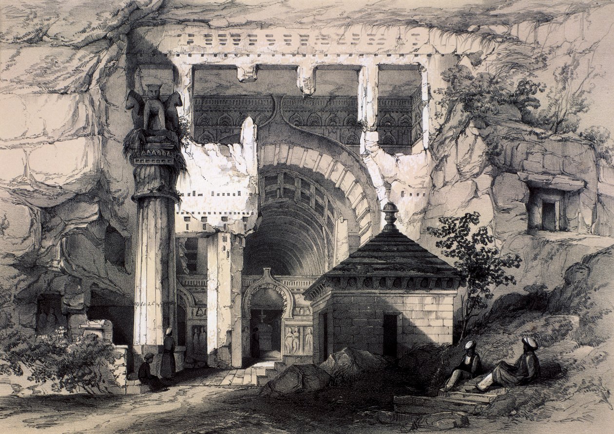 Karli, ingang van de Grote Chaitya-grot, 1845 door John Weale