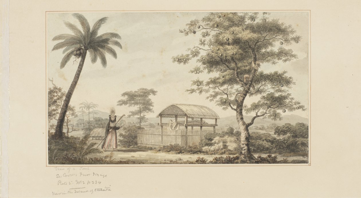 45: Uitzicht op een Graf, uit een serie aquarellen die de laatste reis van Kapitein Cook illustreren, c.1773-84 door John Webber