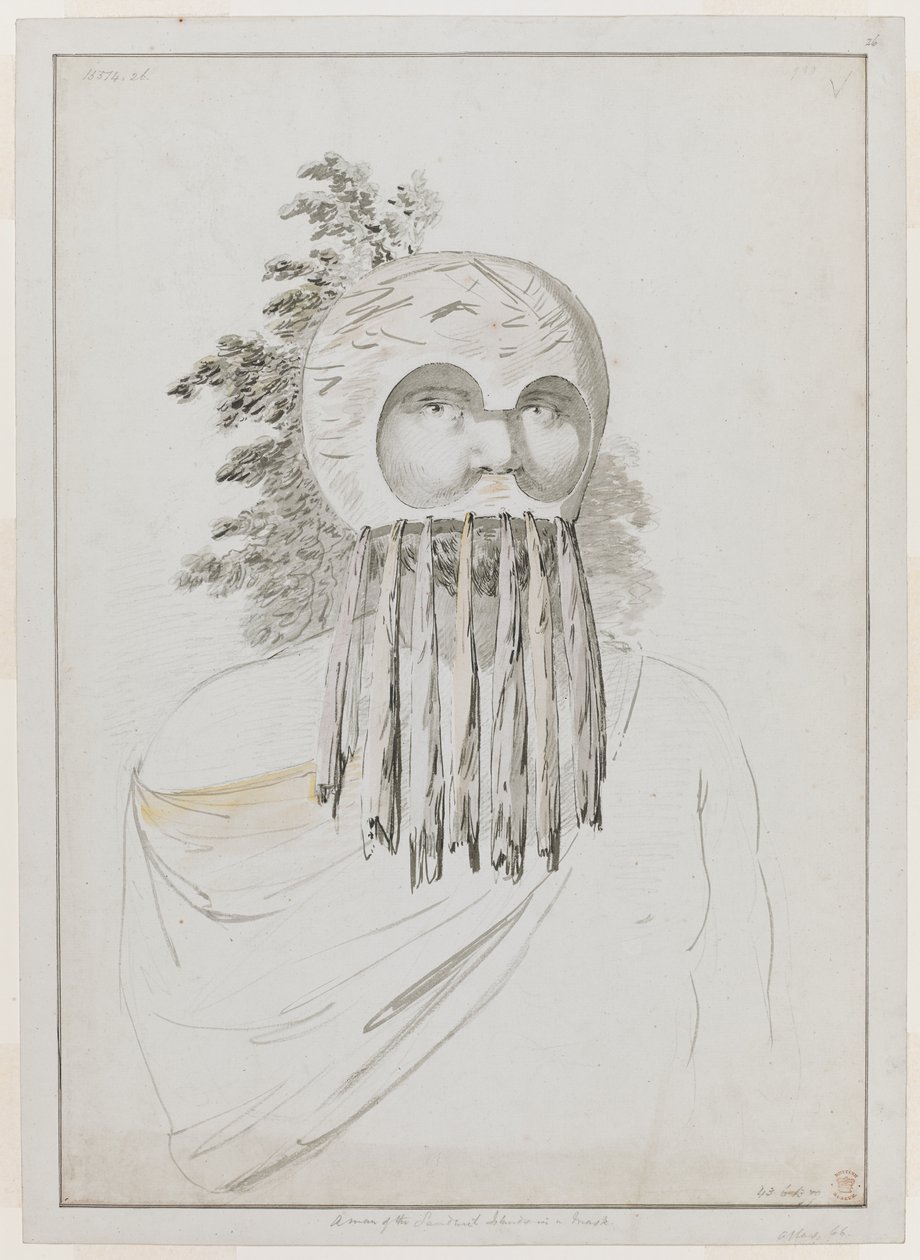 Een man van de Sandwich-eilanden in een masker. door John Webber