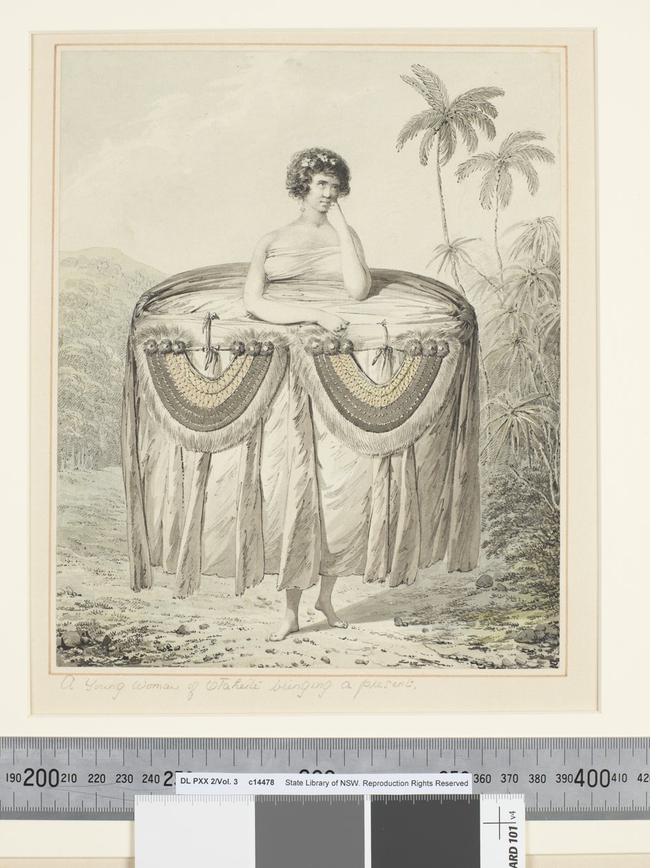 F.12 Een jonge vrouw van Otaheite die een geschenk brengt, c.1773-84 door John Webber