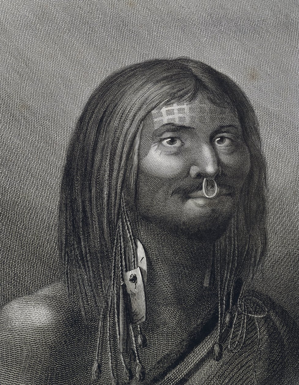 Polynesische man uit Nootka Sound, illustratie door John Webber (1752-1793) gemaakt tijdens derde reis (1776-1779) van James Cook (1728-1779) door John Webber