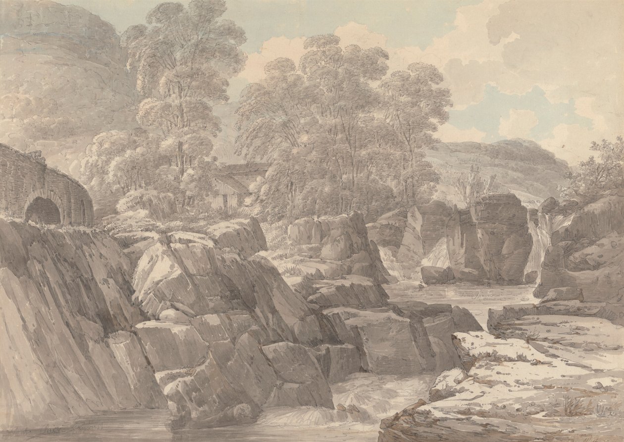 Pont-y-Pair aan de Rivier Llugwy nabij Betws-y-Coed, Denbigh door John Webber