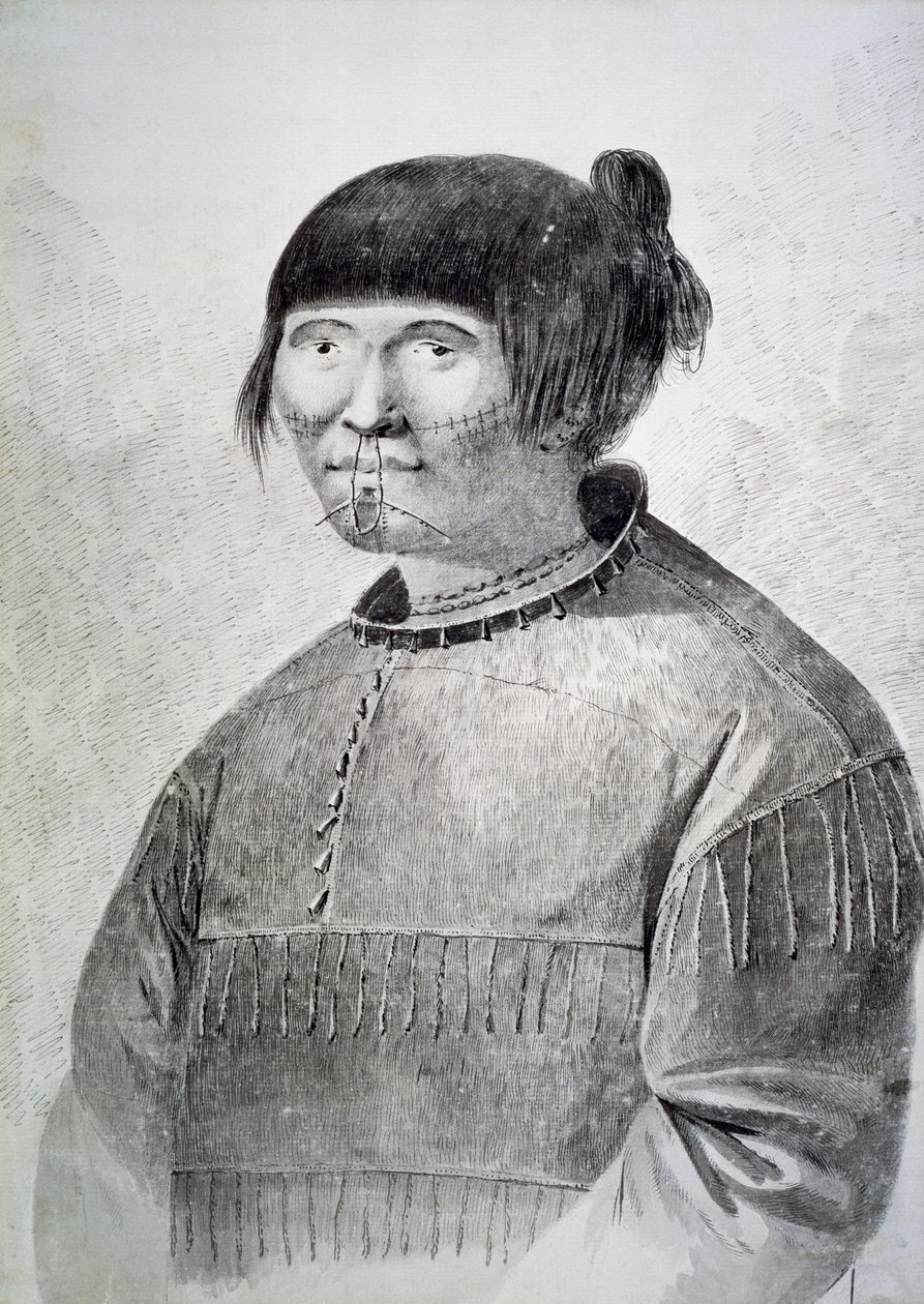 Portret van getatoeëerde inboorling van het eiland Unalaska door John Webber