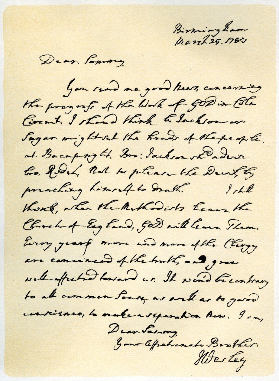 Brief van John Wesley aan Samuel Bradburn, 25 maart 1783 door John Wesley