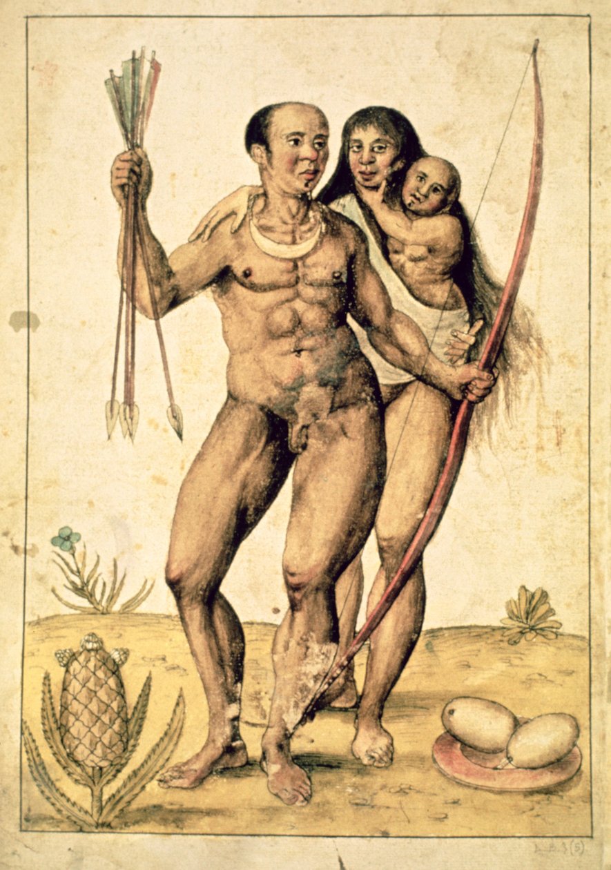 Een inheems Amerikaanse familie, ca. 1585-87 door John White