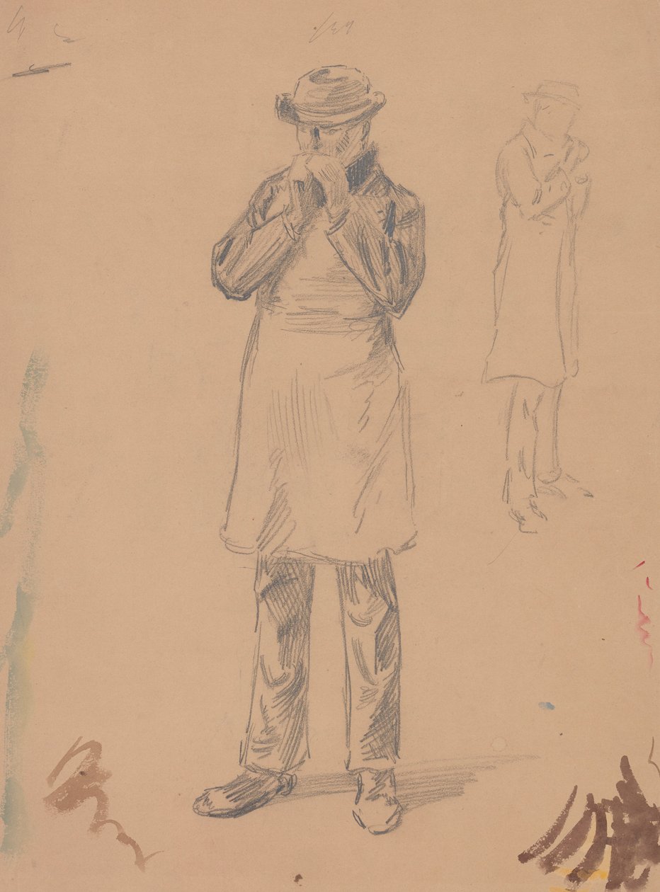 Karikatuur van zichzelf en van E. A. Abbey (recto); Twee studies van een staande man (verso) door John White Alexander