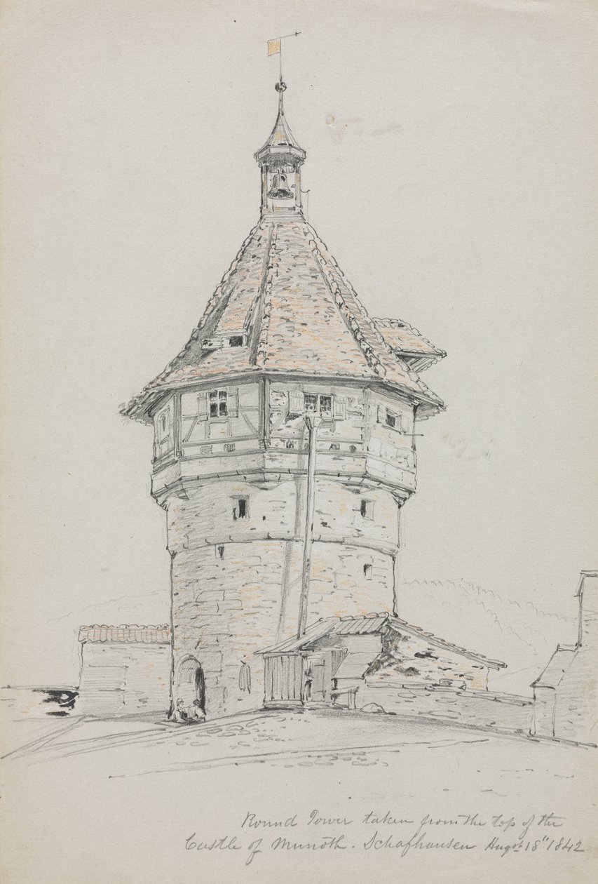 Ronde toren, kasteel van Munoth, Schafhausen, Zwitserland, 1842 door John William Casilear