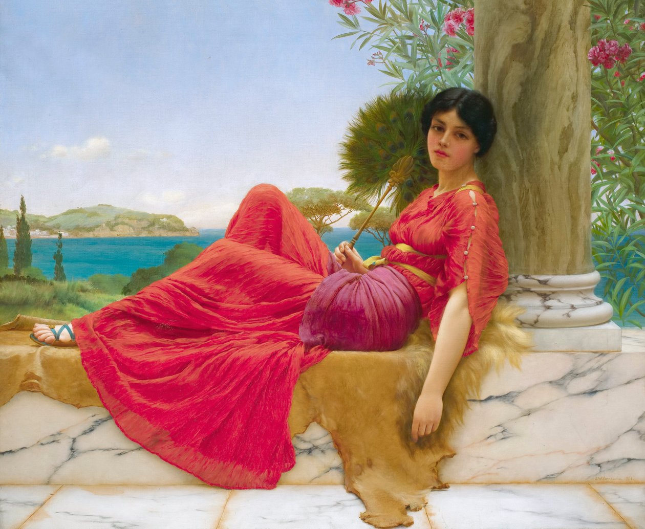 Leunend tegen een zuil, door John William Godward door John William Godward