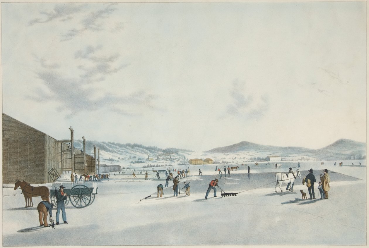 Rockland Lake - IJs Snijden. Uitzicht vanuit het Noordoosten, uitgegeven 1849 door John William Hill
