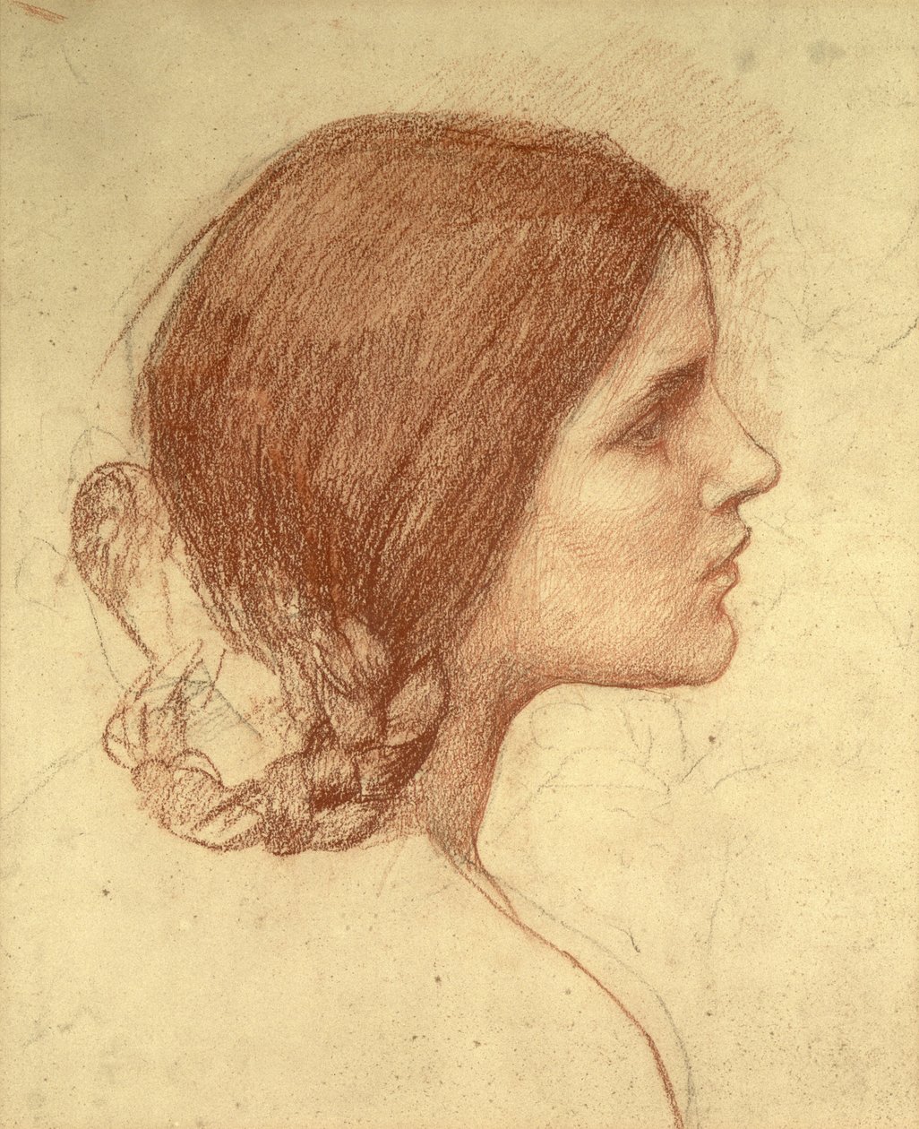 Hoofd van een meisje, c.1905 (rode krijt op papier) door John William Waterhouse