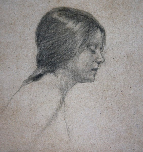 Hoofd van een jong meisje, ca. 1880 door John William Waterhouse