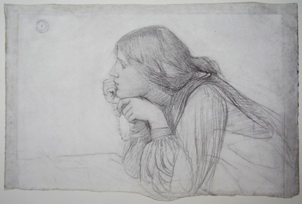 Studie van een vrouwelijke figuur met Rozenkrans door John William Waterhouse