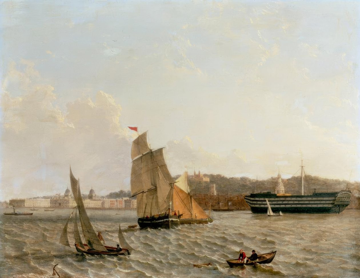 Uitzicht over de Theems op Greenwich met Greenwich Hospital door John Wilson Carmichael