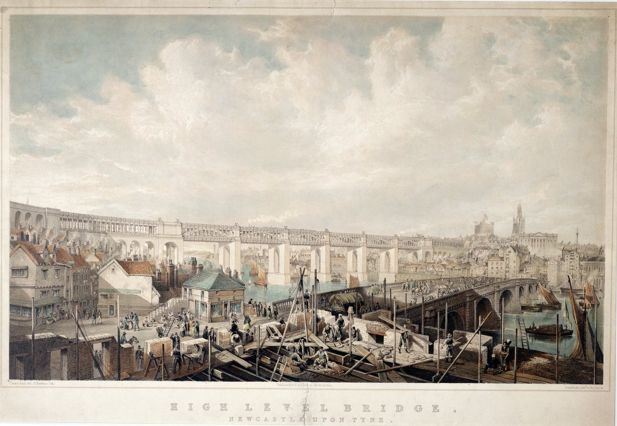 High Level Bridge, Newcastle upon Tyne, gegraveerd door George Hawkins (1819-52) door John Wilson Carmichael
