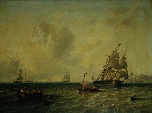 Schepen in een lichte bries bij Whitby door John Wilson Carmichael