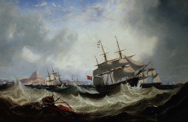 Schepen bij Gibraltar in zware zee door John Wilson Carmichael
