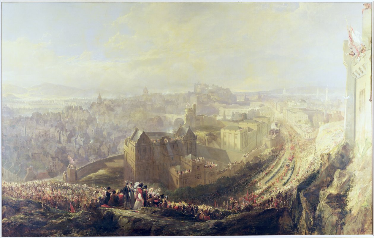De intocht van George IV in Edinburgh vanaf de Carlton Hill, 1822 door John Wilson Ewbank