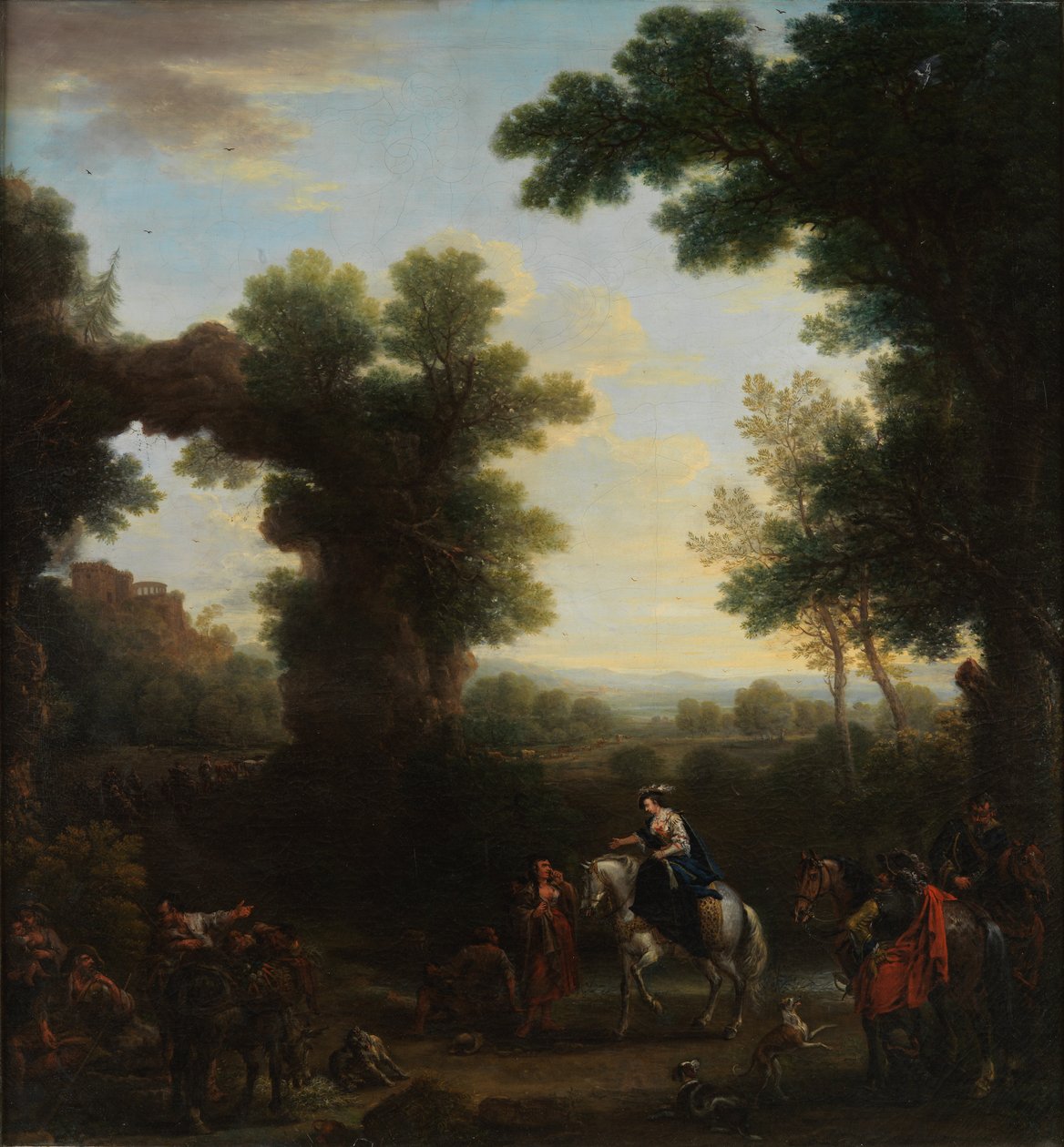 Klassiek landschap met Roma-figuren door John Wootton