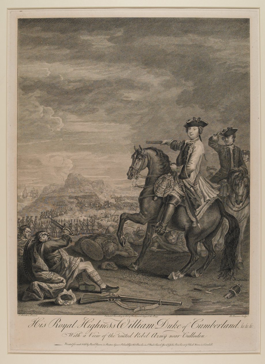 H.K.H. Willem (1721-65) Hertog van Cumberland met een Uitzicht op het Verslagen Leger bij Culloden, 1746, uitgegeven door B. Baron, 1747 door John Wootton