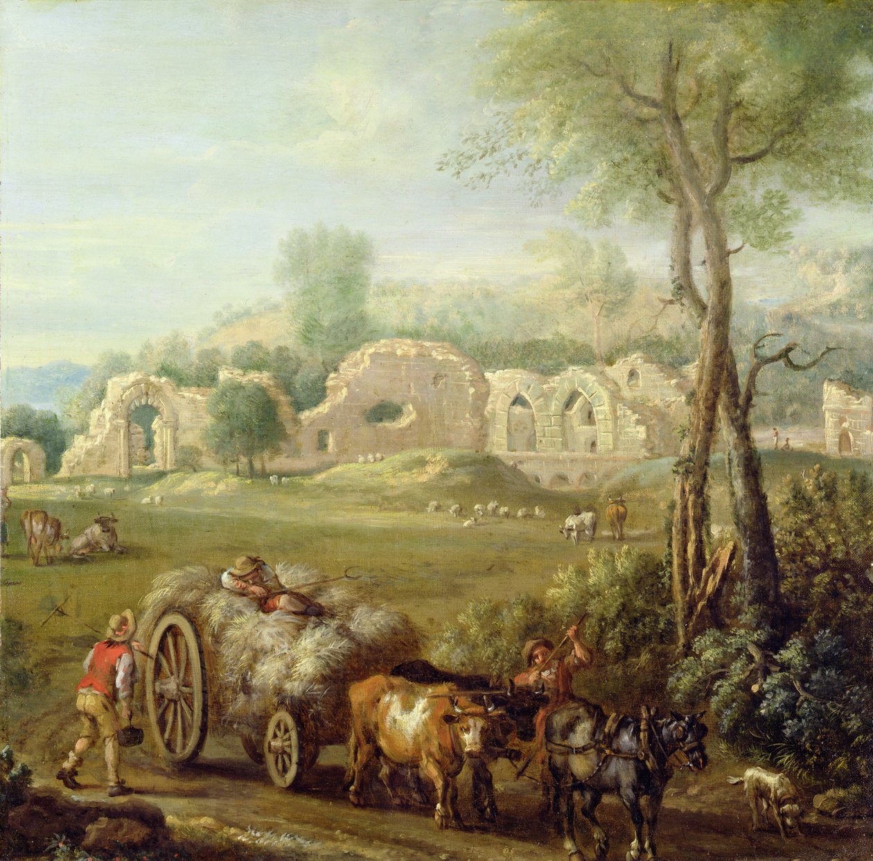 Hooiwagen passeert een verwoeste abdij, c.1740-50 door John Wootton