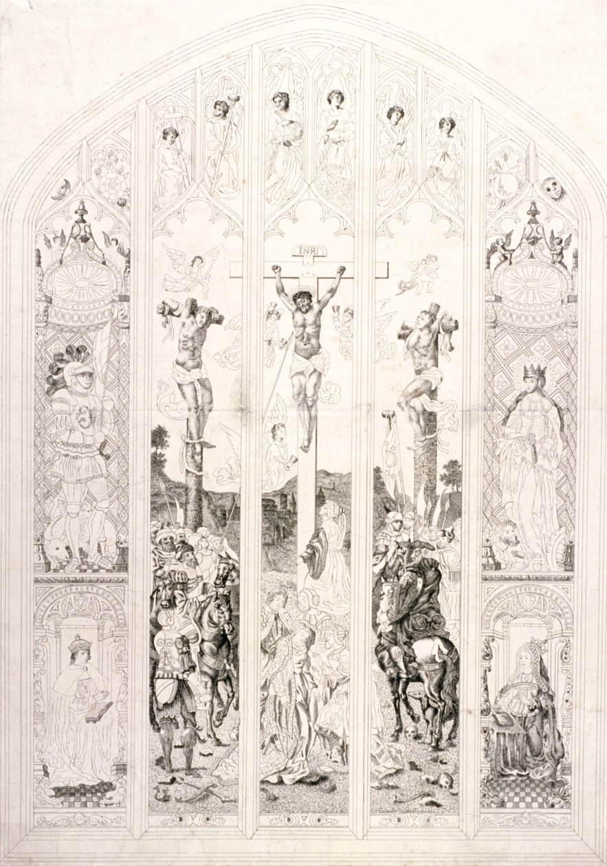 Oostelijk raam in St Margaret, Westminster, met de kruisiging, Londen, 1787 door John Wright