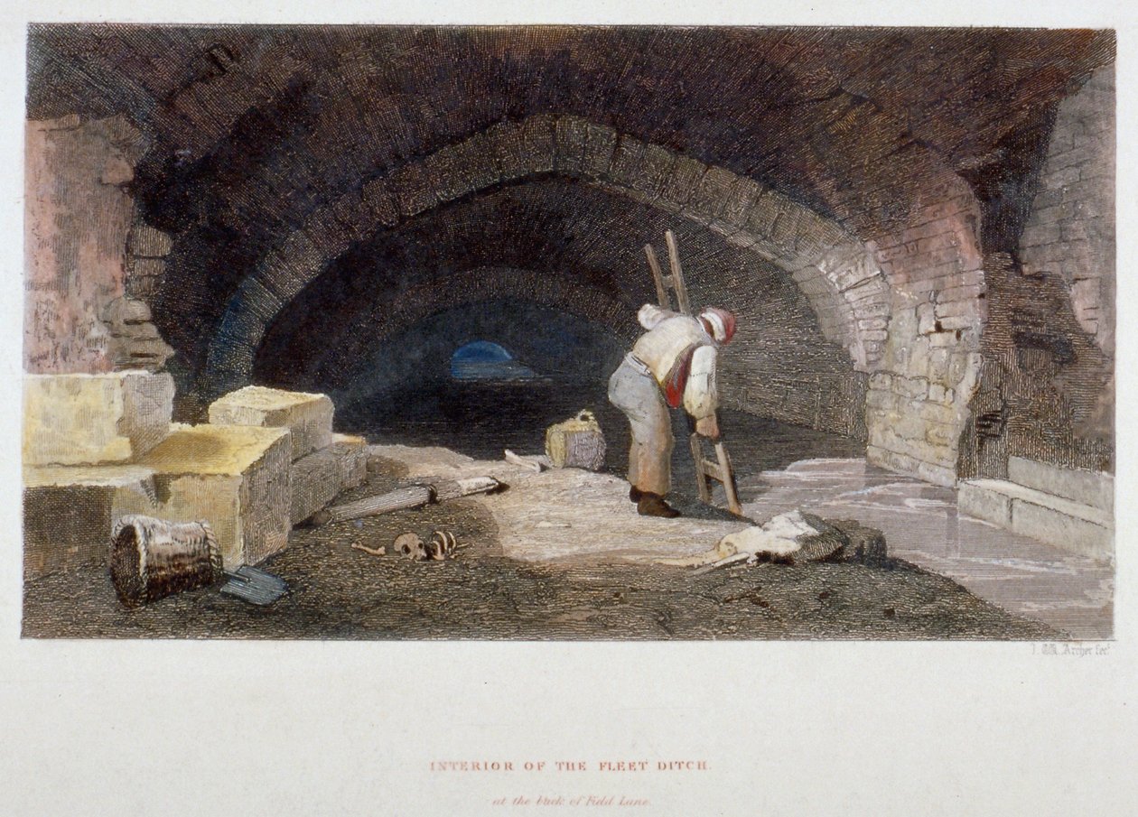 Interieur van de Fleet Ditch aan de achterkant van Field Lane, City of London, 1851 door John Wykeham Archer