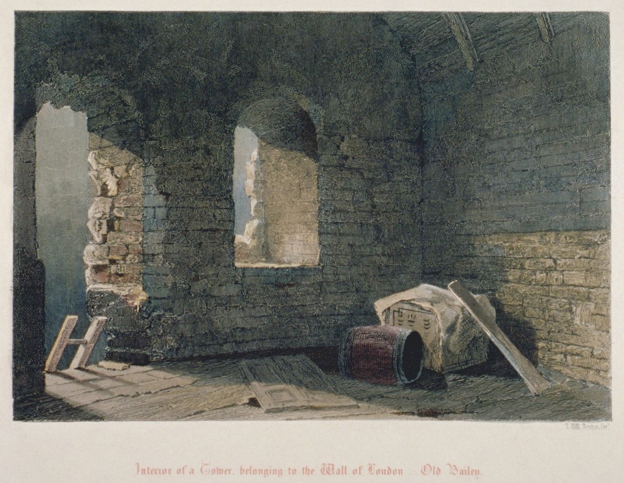 Interieur van een toren behorend tot de London Wall bij Old Bailey, City of London, 1851 door John Wykeham Archer