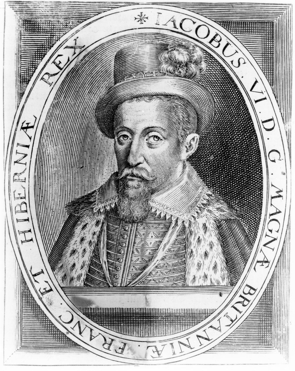 James VI van Schotland, prent uitgegeven door H. Jacopsen, 1618 door John de Critz