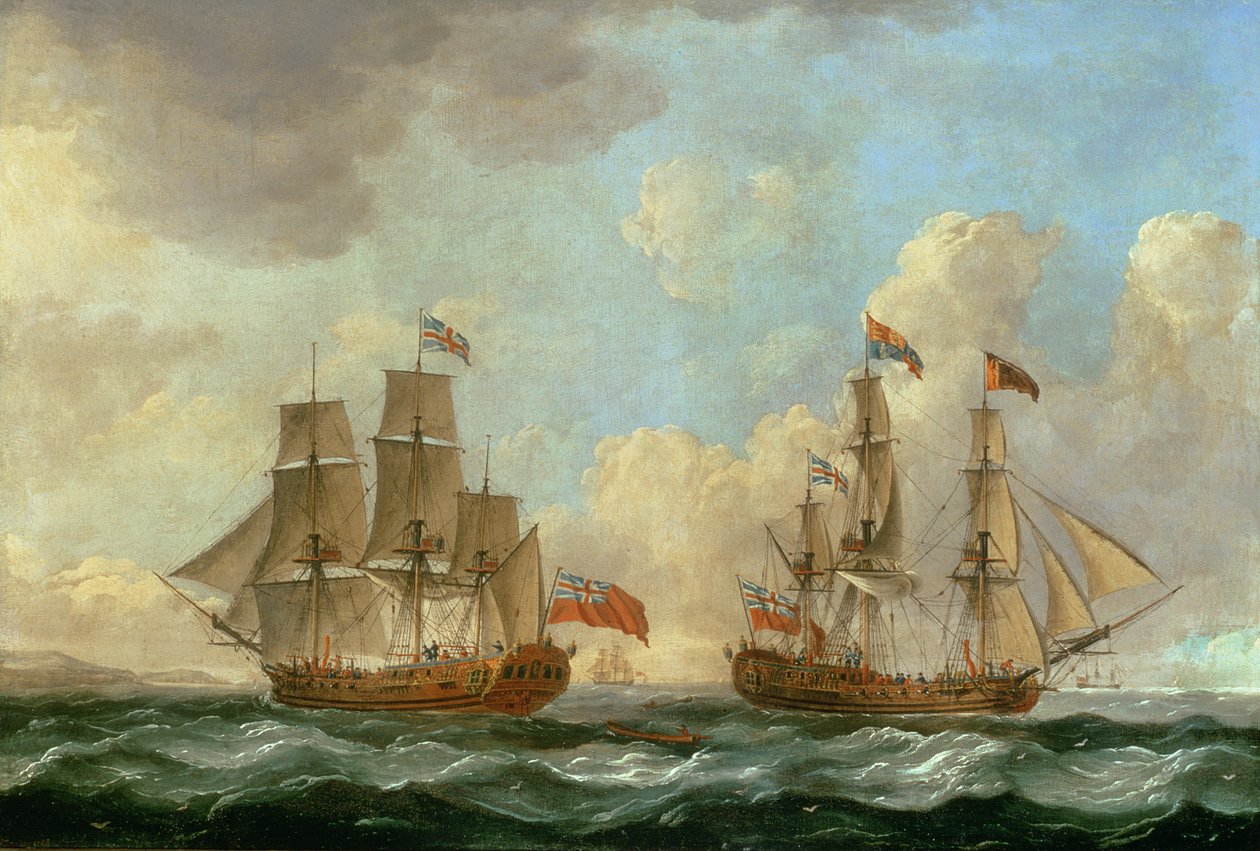 De slechtvalk in twee posities voor de kust, 1766 door John the Elder Cleveley