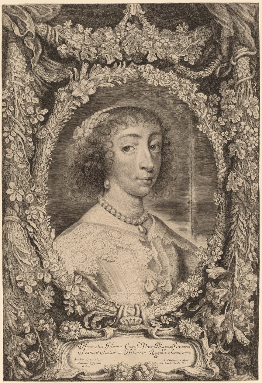 Henrietta Maria, koningin van Engeland door Jonas Suyderhoff after Sir Anthony van Dyck