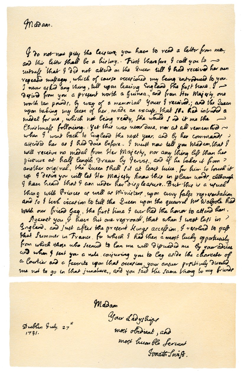 Brief van Jonathan Swift aan Henrietta Howard, 21 november 1730 door Jonathan Swift