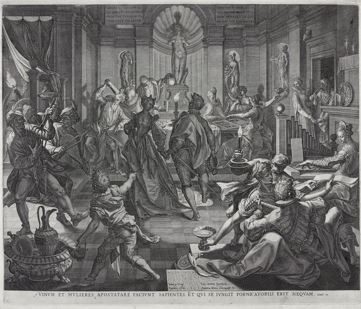 Een huis van slechte faam, gegraveerd door Johannes Sadeler I door Joos or Jodocus van (after) Winghe