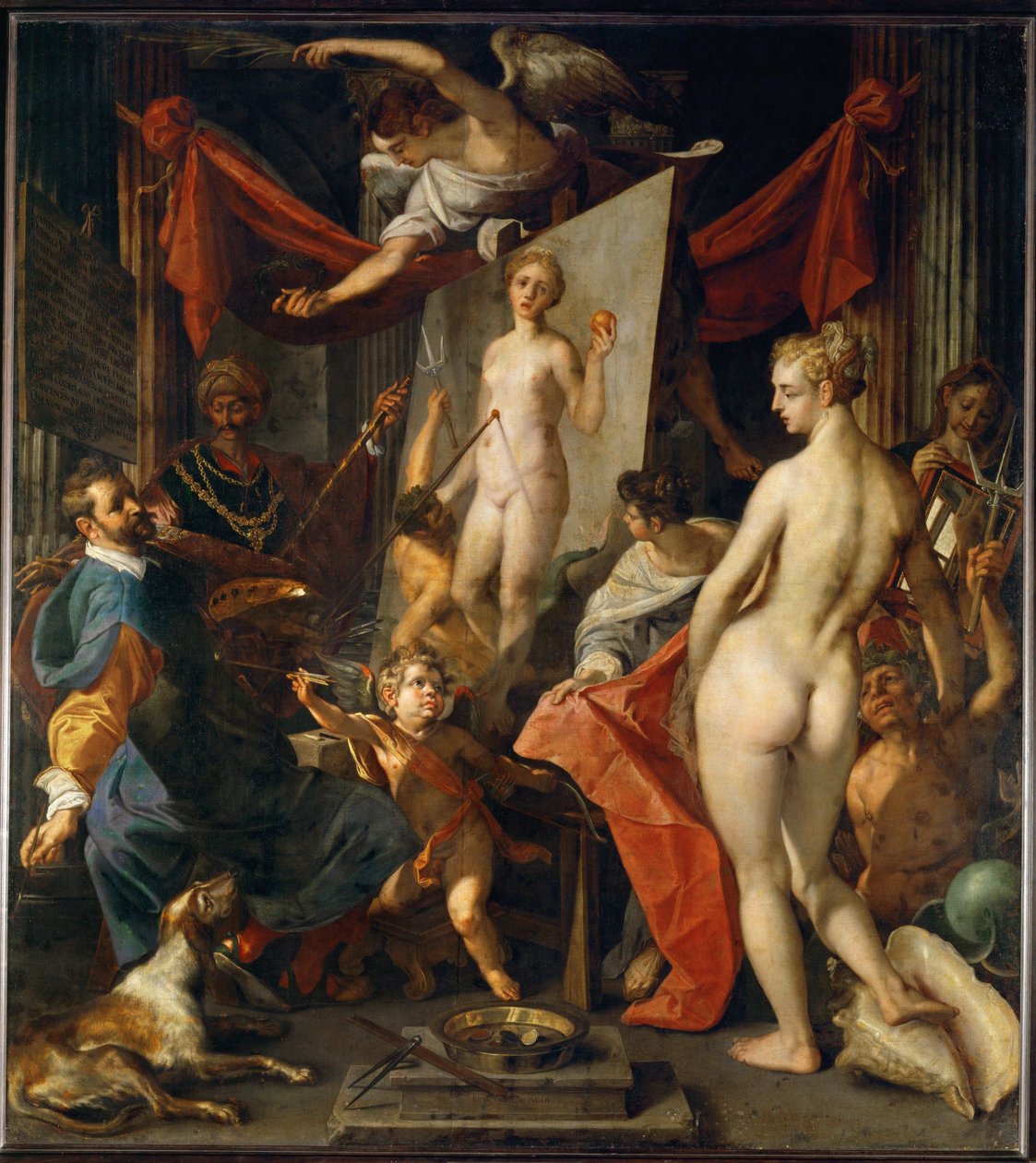 Apelles schildert Campaspe I ... (schilderij op doek) door Joos or Jodocus van Winghe