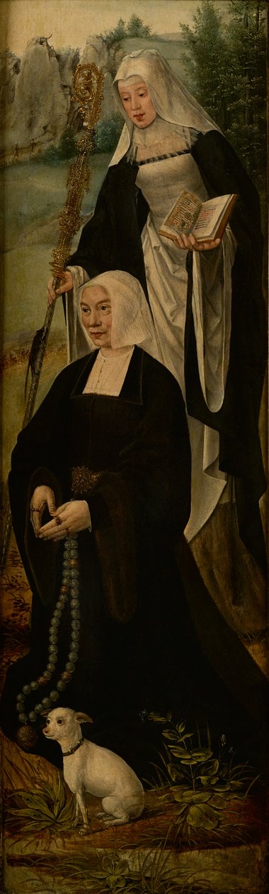 Sint Monica en een schenker, een vleugel van een altaarstuk door Joos van (follower of) Cleve