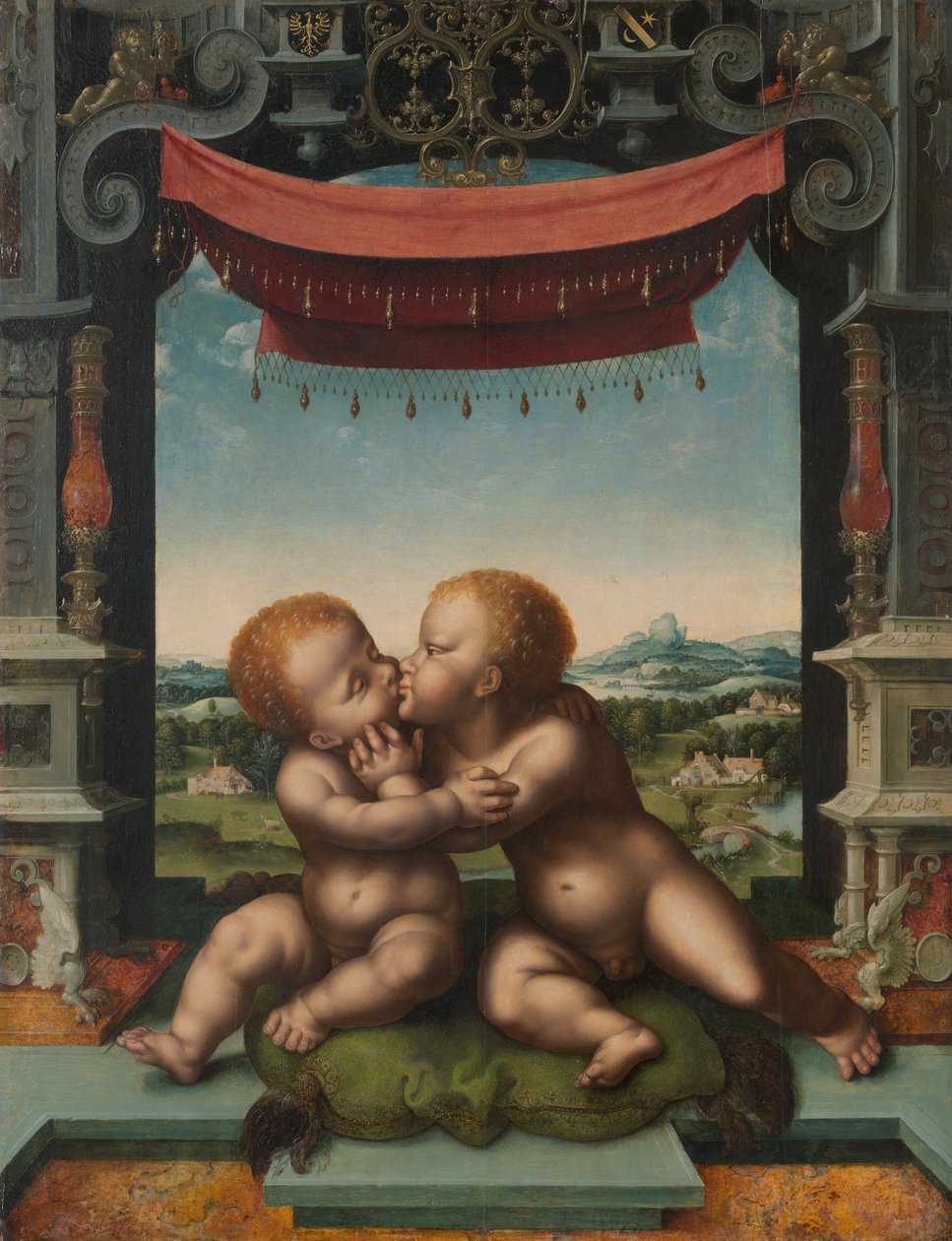 De Kinderen Christus en Sint Johannes de Doper Omhelzen, 1520-25 door Joos van Cleve
