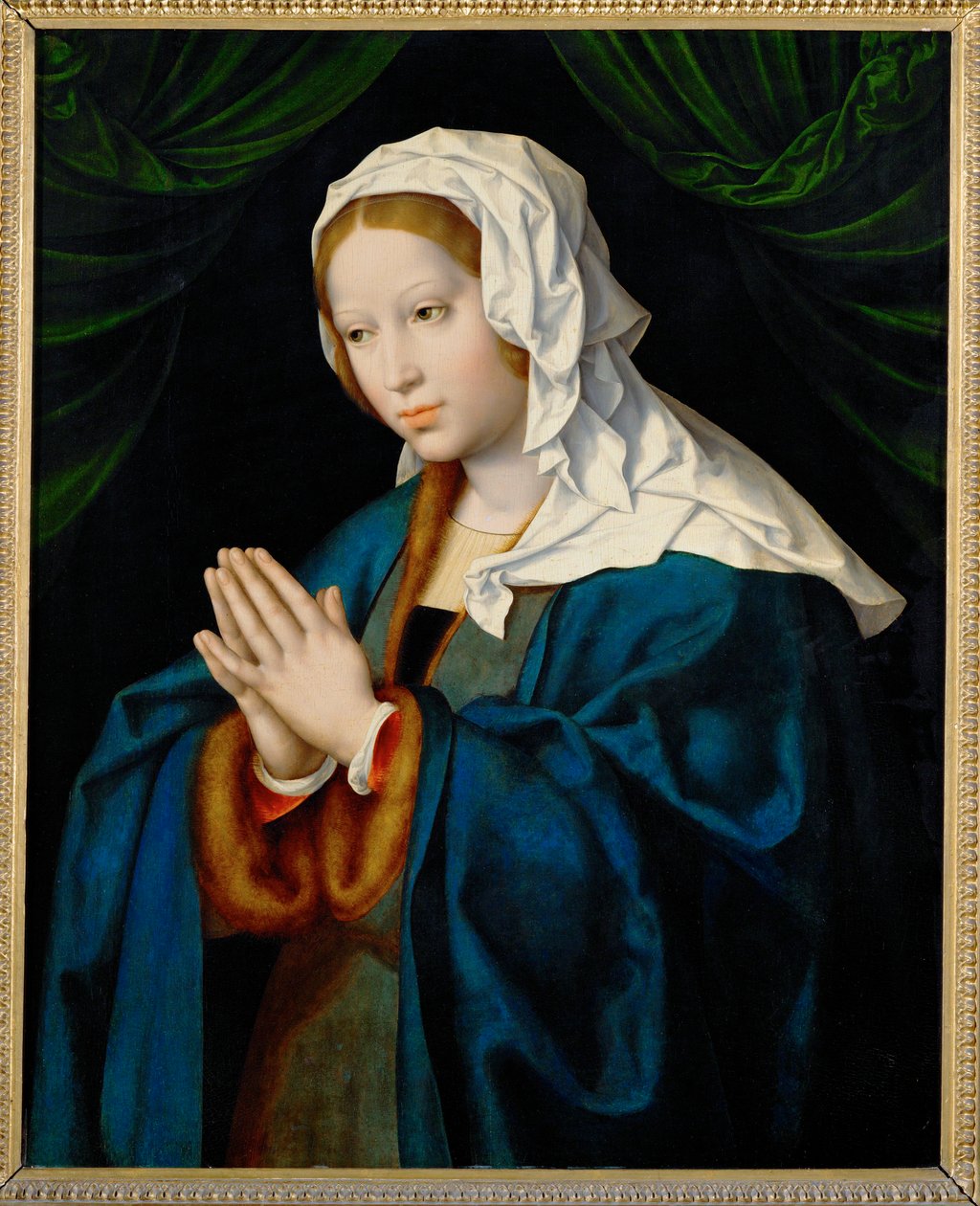 De biddende Maagd Maria ... (schilderij op doek) door Joos van Cleve