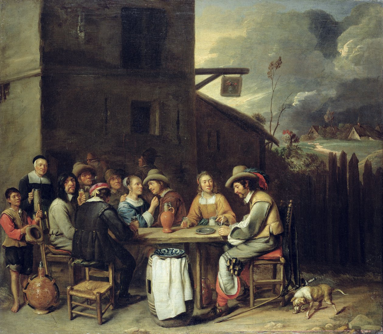 Metgezellen die Feesten voor een Herberg, 1640-50 door Joos van Craesbeeck