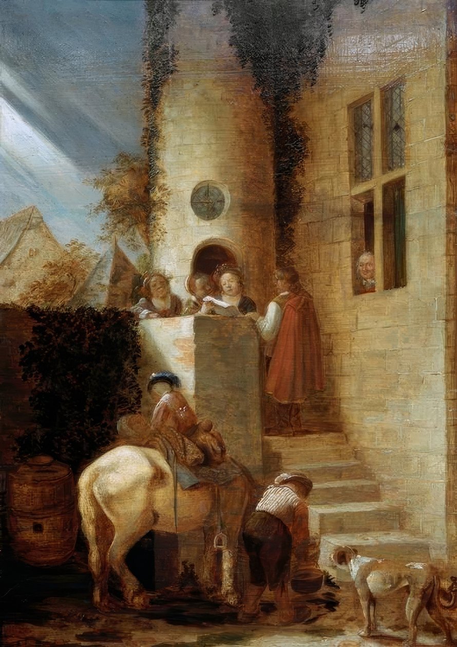 De aankomst van de ruiter met een document door Joos van Craesbeeck
