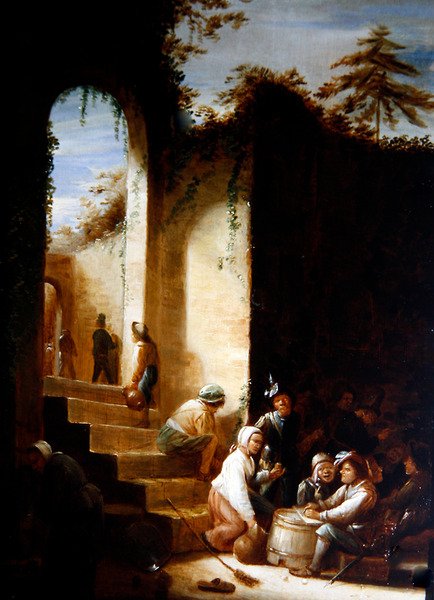 Boeren en Soldaten in een Binnenplaats door Joos van Craesbeeck