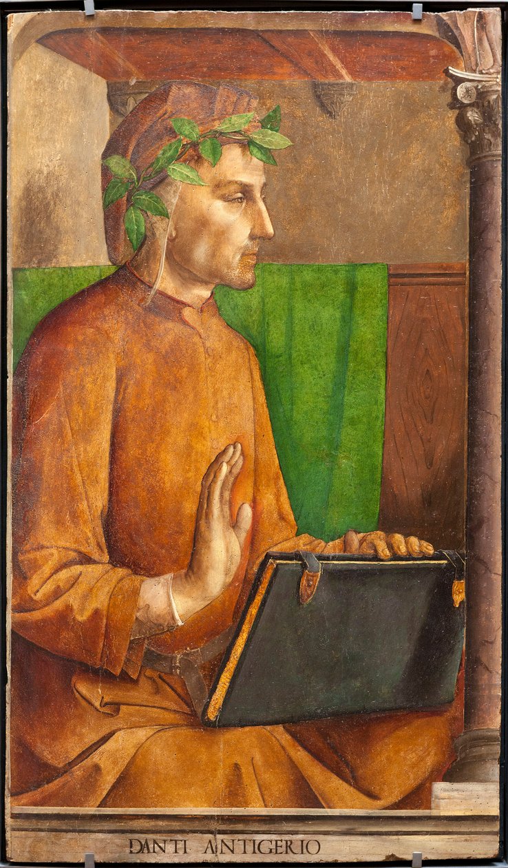 Afbeelding van Dante Alighieri (1265-1321), dichter, Italiaanse schrijver, auteur van de Goddelijke Komedie door Joos van Gent (fl.1460 75)