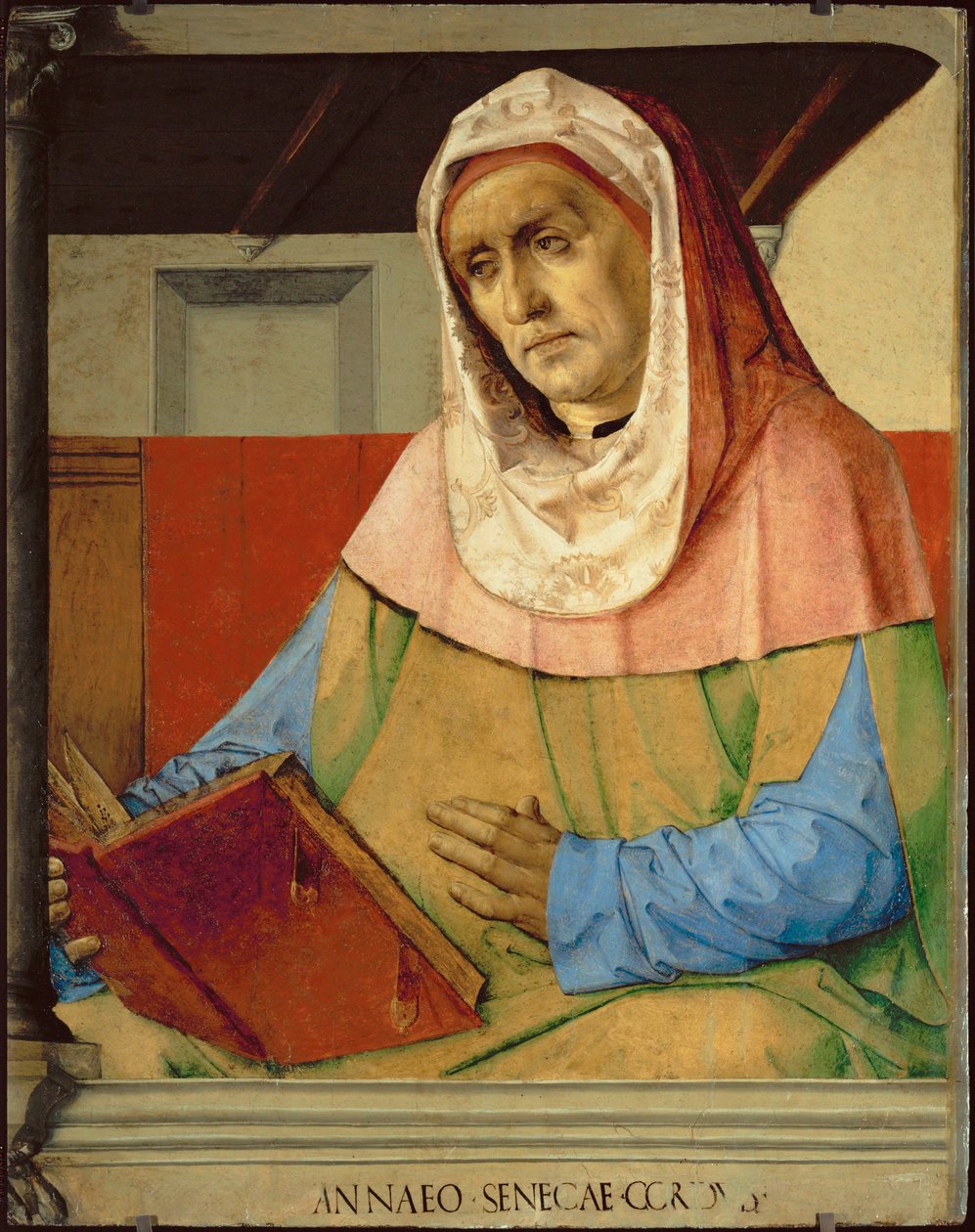 Seneca, Romeins filosoof Uit een serie van 28 portretten, geschilderd rond 1475 voor de studiolo van Federigo da Montefeltre ... door Joos van Gent (fl.1460 75)