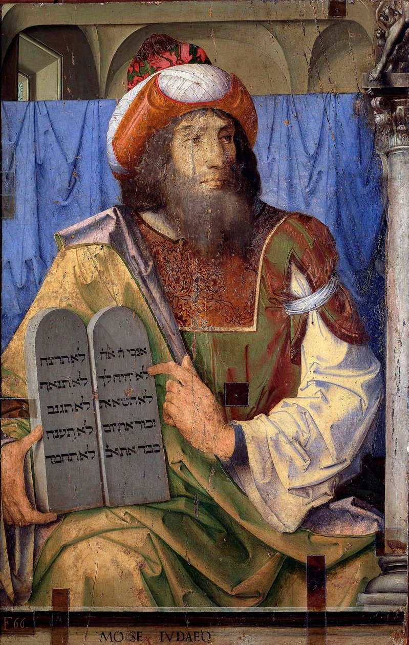 Portretten van illustere mannen: Mozes en tafelen van de wet door Joos van Gent (fl.1460 75)