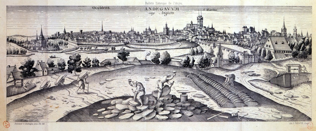 Een leisteengroeve in Angers, 1561 door Joris Hoefnagel