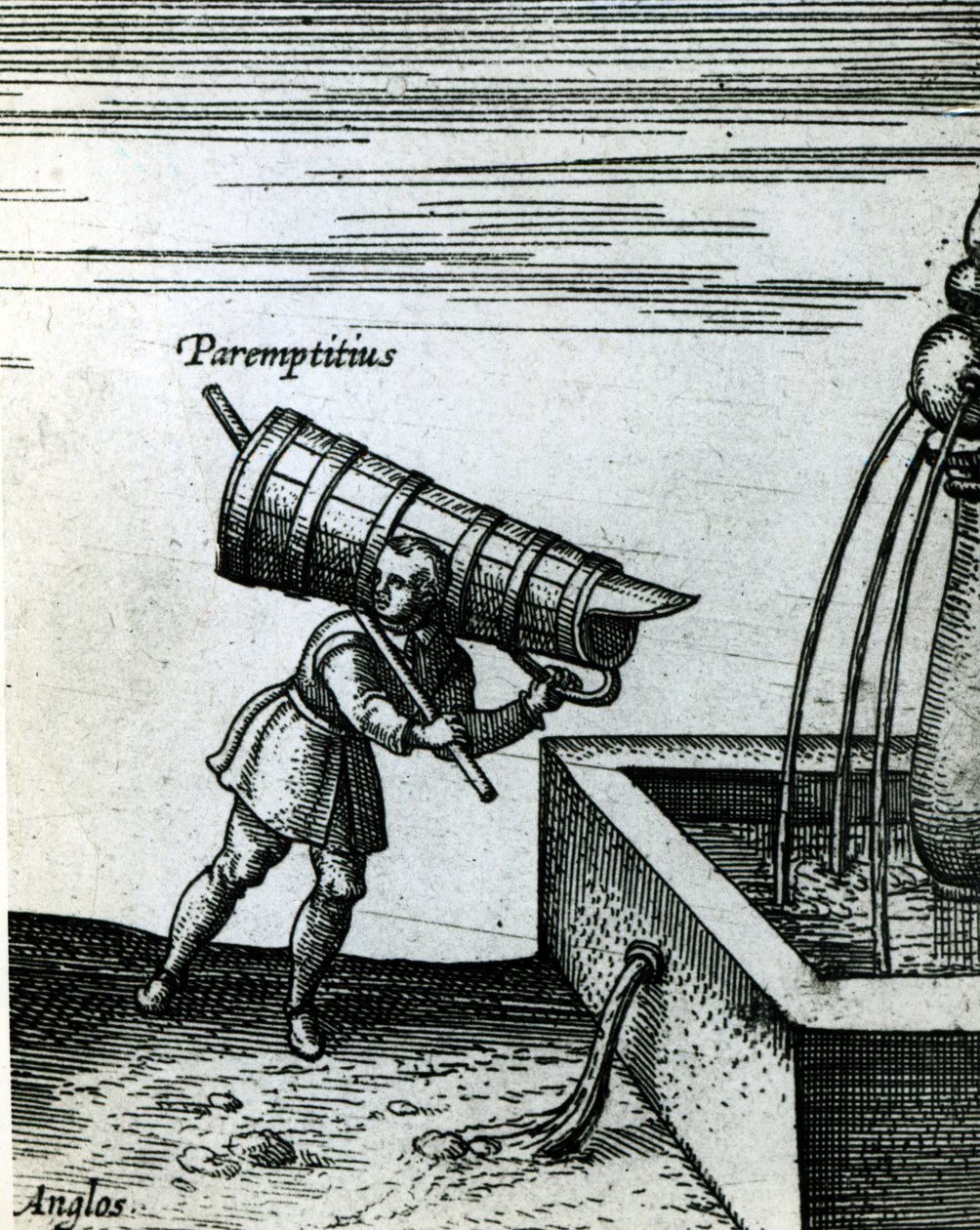 Een leerling haalt water uit een fontein (detail) door Joris Hoefnagel