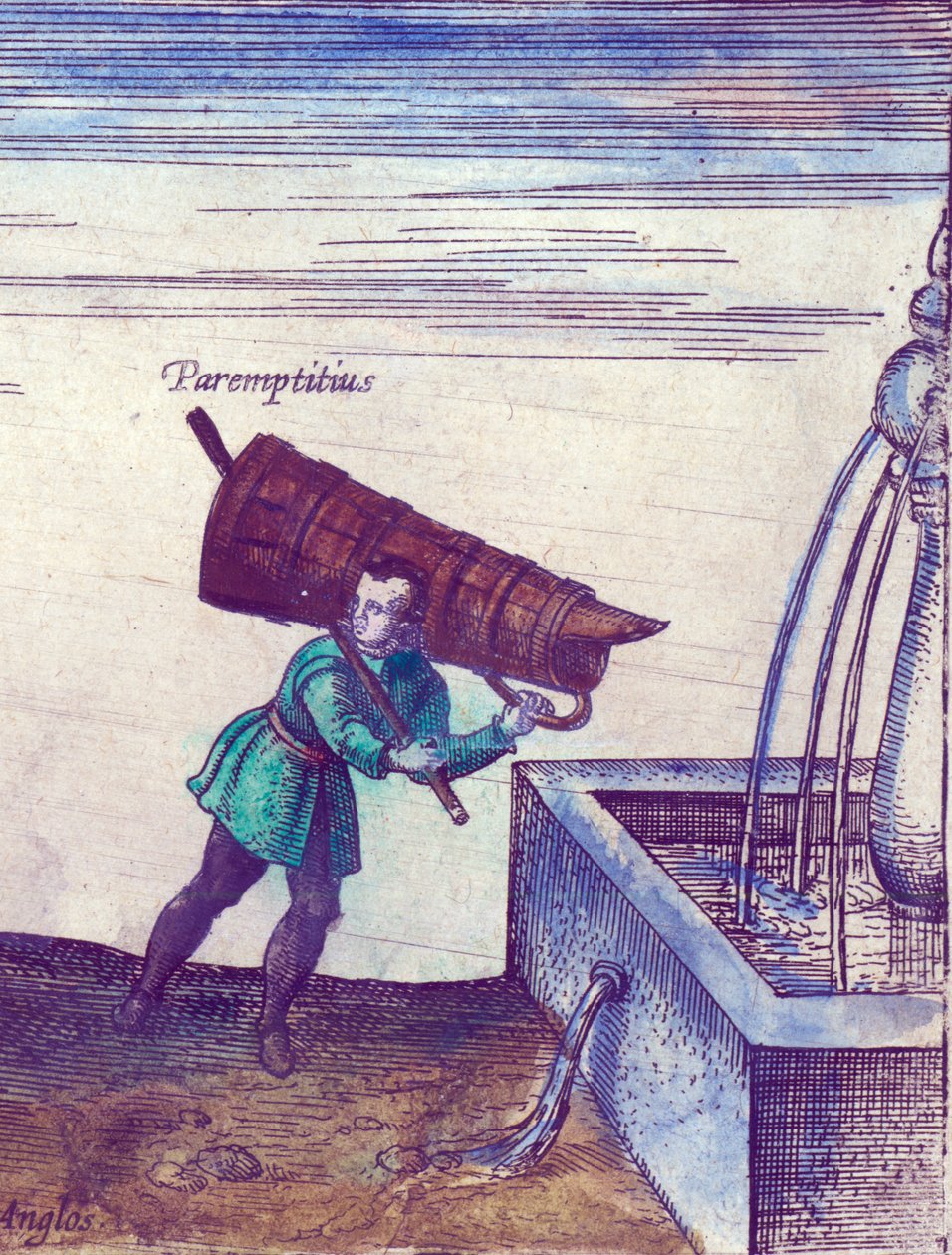 Een leerling die water haalt uit een fontein (detail) door Joris Hoefnagel